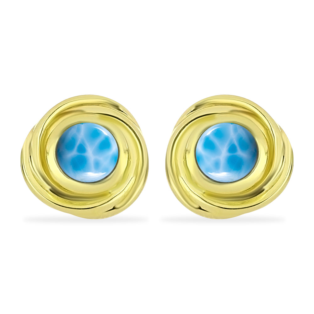 Cercei din Argint 925 Placat cu Aur ( 2.98 grame ) cu Larimar(Piatra delfinului) 1.15 Carate