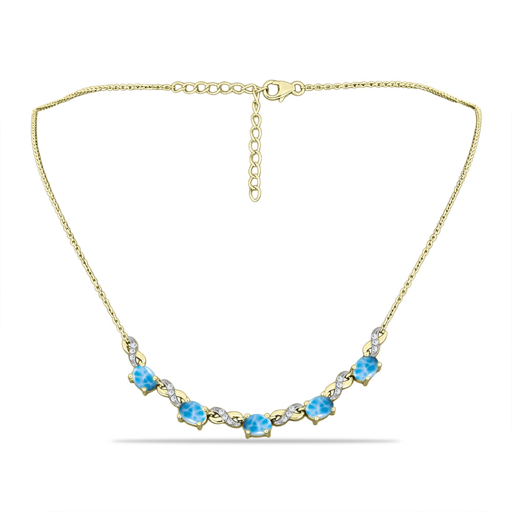 Colier din Argint 925 Placat cu Aur ( 6.29 grame ) cu Larimar(Piatra delfinului) și Topaz Alb 4.62 Carate 1 