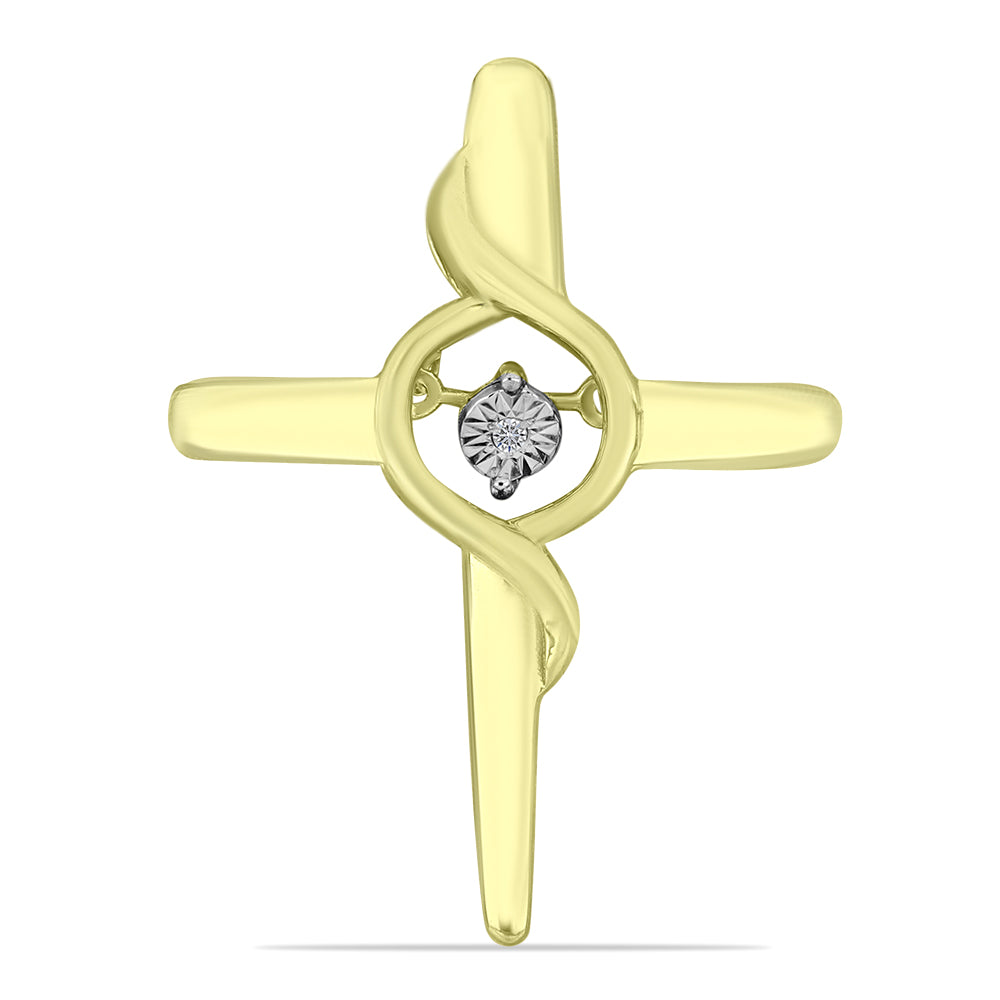 Cruce Pandantiv din Argint 925 Placat cu Aur ( 3.41 grame ) cu Diamant Alb 0.01 Carate 1 