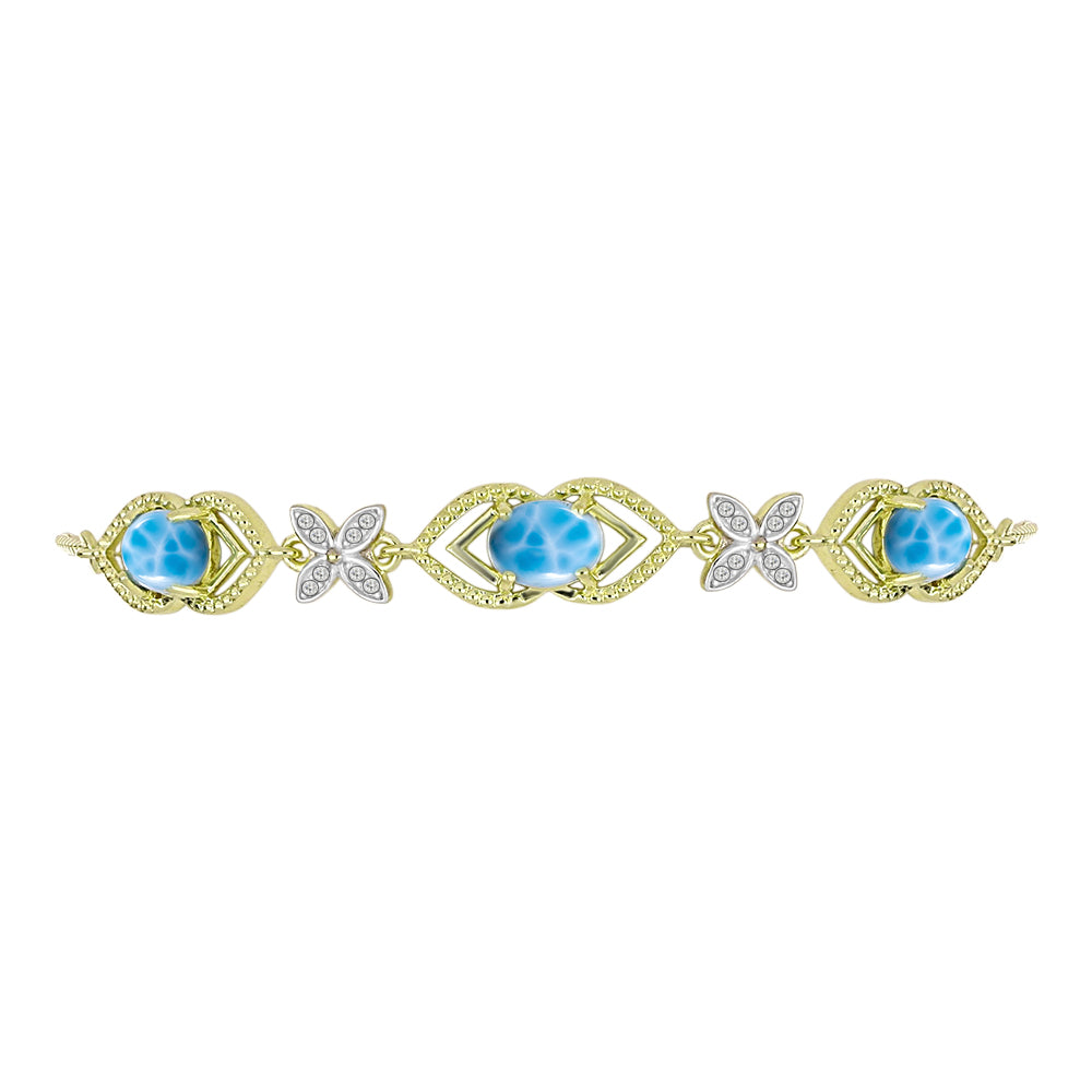 Brățară din Argint 925 Placat cu Aur ( 5.83 grame ) cu Larimar(Piatra delfinului) și Topaz Alb 4.13 Carate 2 