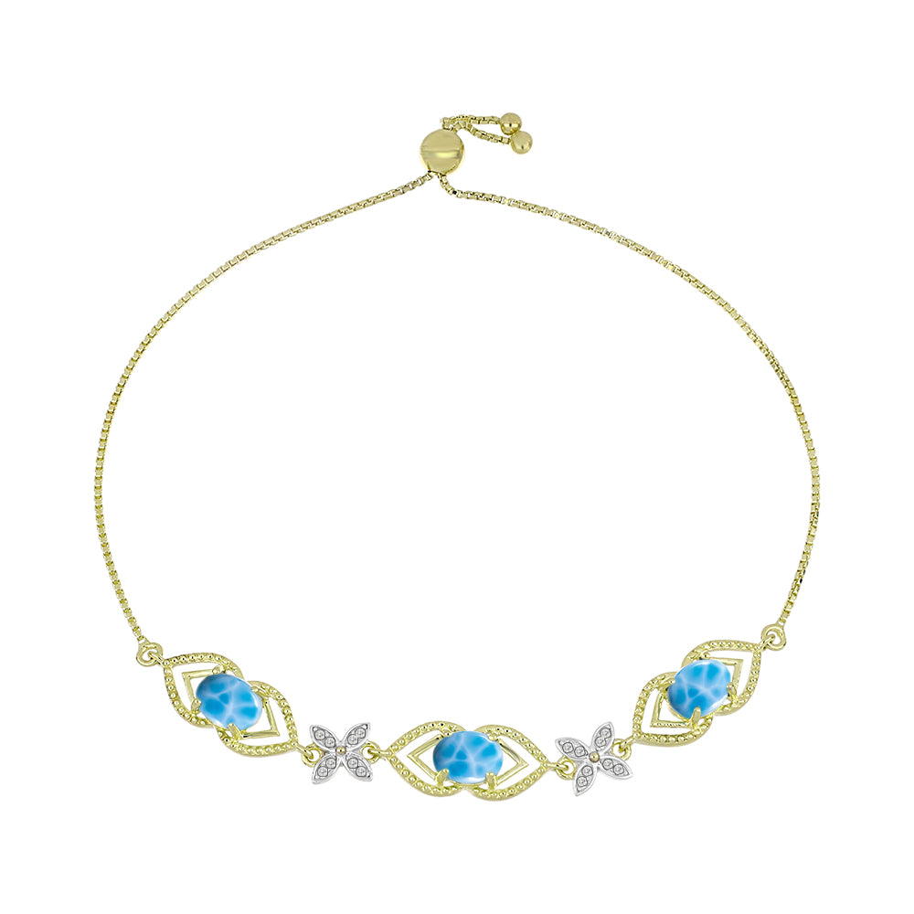 Brățară din Argint 925 Placat cu Aur ( 5.83 grame ) cu Larimar(Piatra delfinului) și Topaz Alb 4.13 Carate 1 