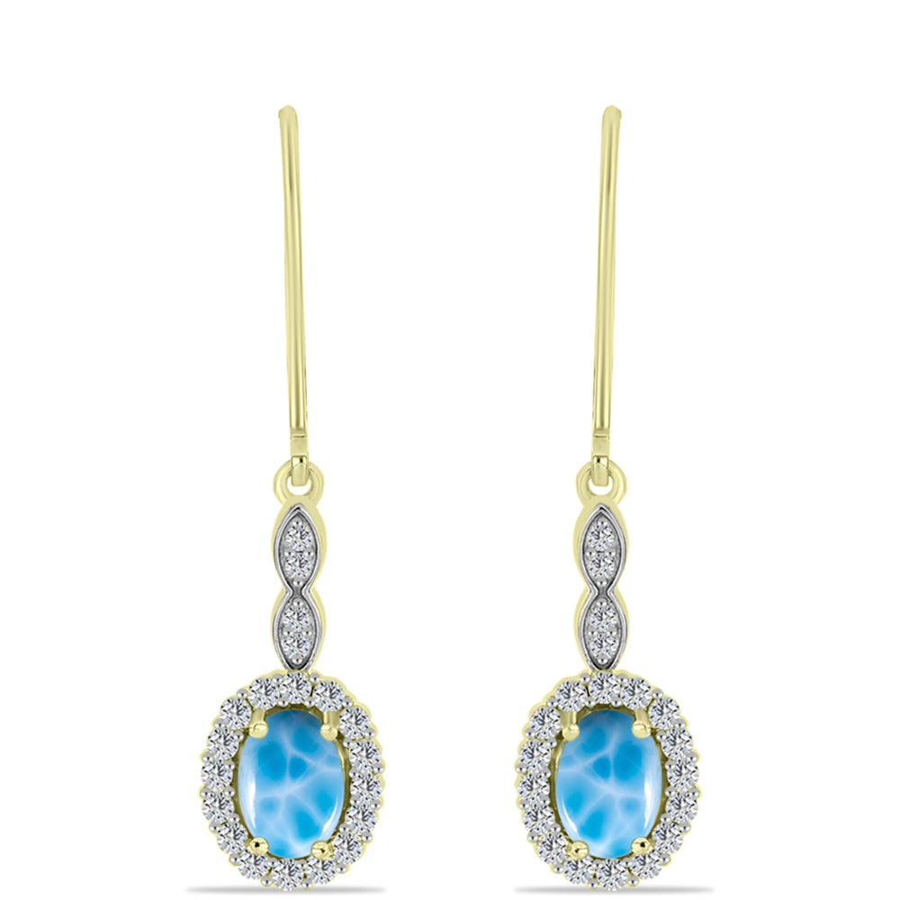 Cercei din Argint 925 Placat cu Aur ( 2.91 grame ) cu Larimar(Piatra delfinului) și Topaz Alb 2.57 Carate 3 