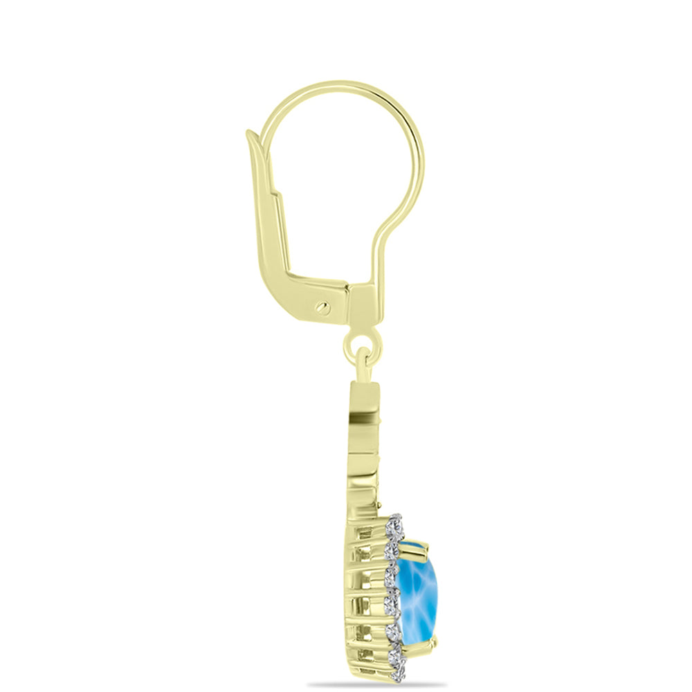 Cercei din Argint 925 Placat cu Aur ( 2.91 grame ) cu Larimar(Piatra delfinului) și Topaz Alb 2.57 Carate 4 