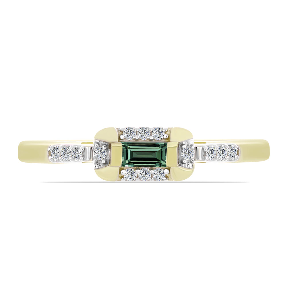 Inel din Argint 925 Placat cu Aur ( 2.26 grame ) cu Safir verde și Topaz Alb 0.24 Carate