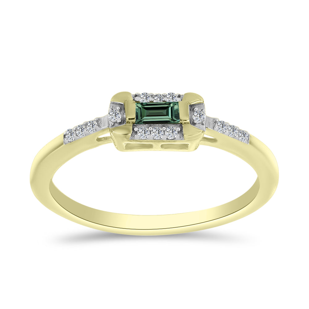 Inel din Argint 925 Placat cu Aur ( 2.26 grame ) cu Safir verde și Topaz Alb 0.24 Carate