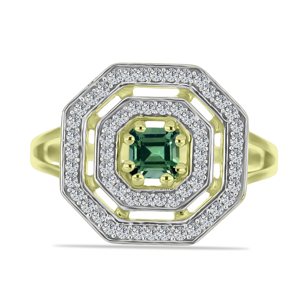 Inel din Argint 925 Placat cu Aur ( 2.85 grame ) cu Turmalină Verde și Topaz Alb 0.76 Carate 1 