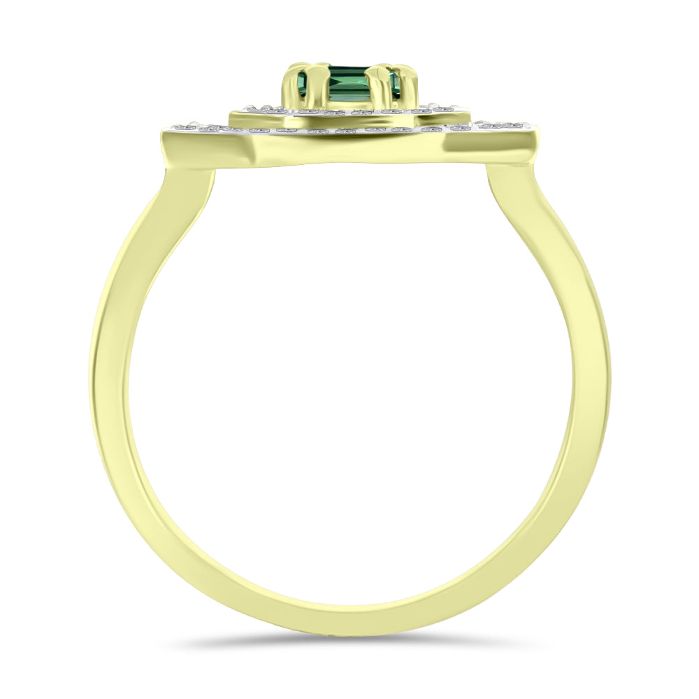 Inel din Argint 925 Placat cu Aur ( 2.85 grame ) cu Turmalină Verde și Topaz Alb 0.76 Carate