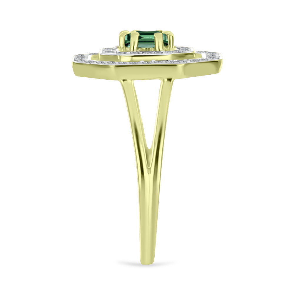 Inel din Argint 925 Placat cu Aur ( 2.85 grame ) cu Turmalină Verde și Topaz Alb 0.76 Carate 4 