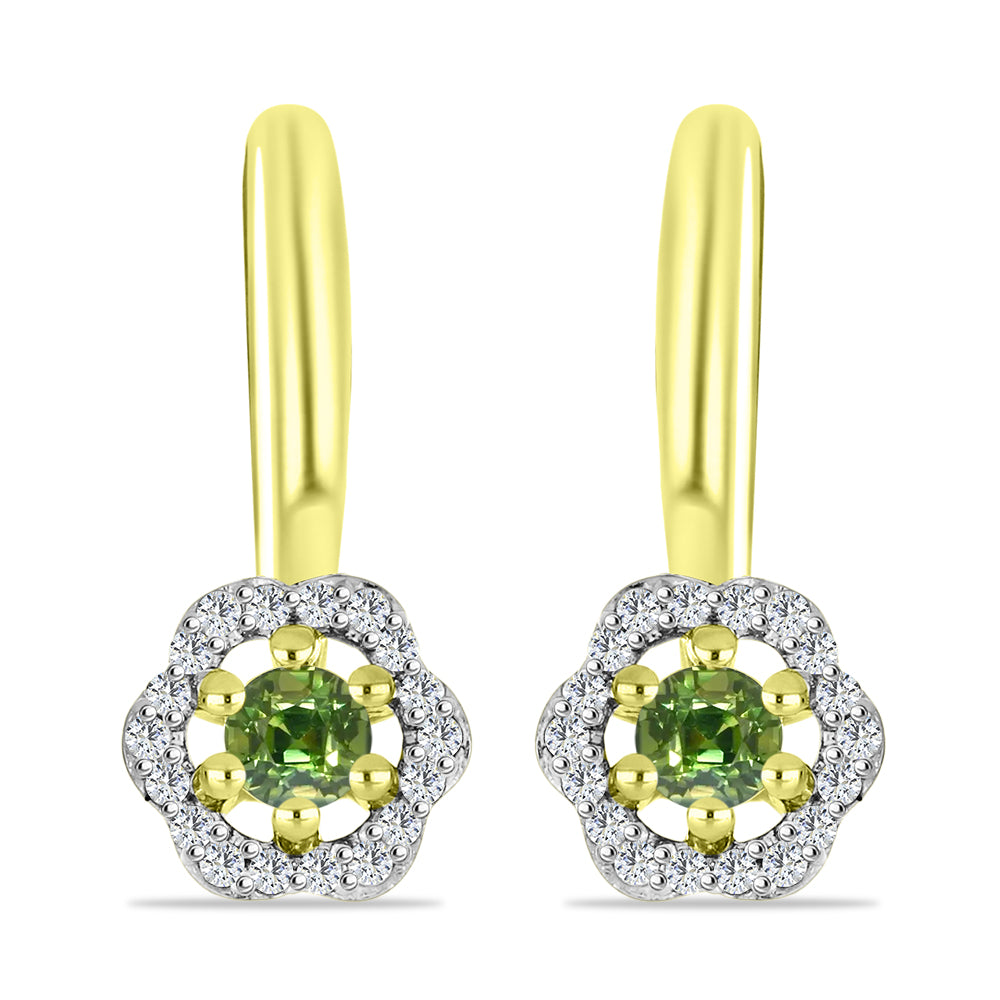 Cercei din Argint 925 Placat cu Aur ( 2.98 grame ) cu Safir verde și Topaz Alb 0.5 Carate