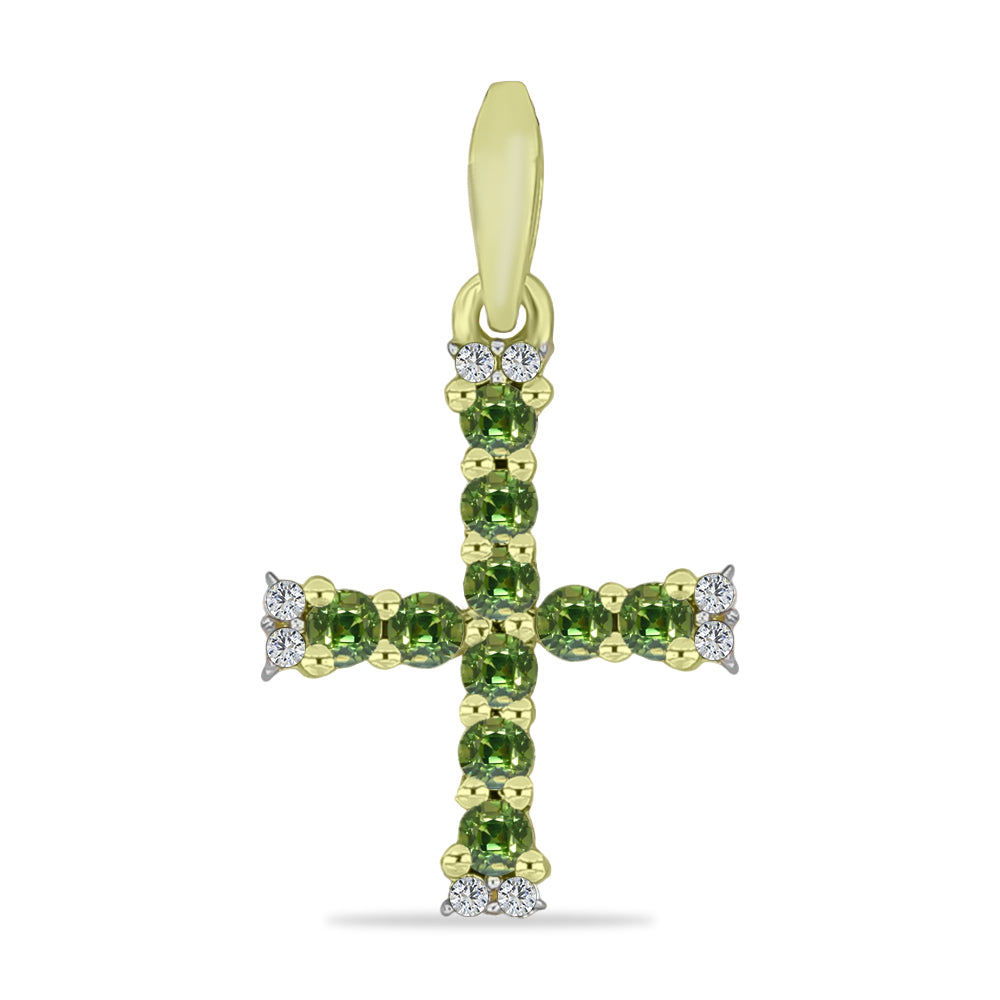 Cruce Pandantiv din Argint 925 Placat cu Aur ( 0.99 grame ) cu Safir verde și Topaz Alb 0.47 Carate
