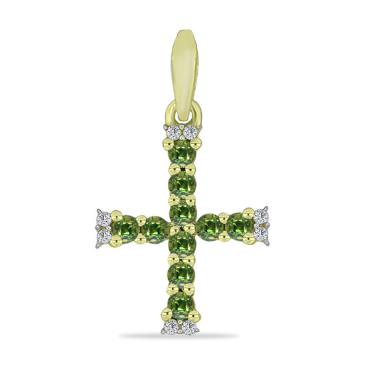Cruce Pandantiv din Argint 925 Placat cu Aur ( 0.99 grame ) cu Safir verde și Topaz Alb 0.47 Carate