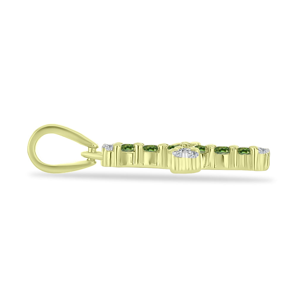Cruce Pandantiv din Argint 925 Placat cu Aur ( 0.99 grame ) cu Safir verde și Topaz Alb 0.47 Carate