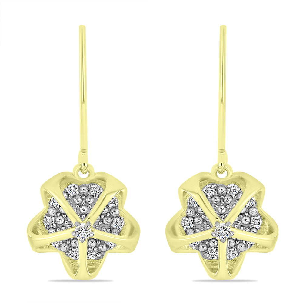 Cercei din Argint 925 Placat cu Aur ( 3.38 grame ) cu Diamant Alb 0.2 Carate 1 