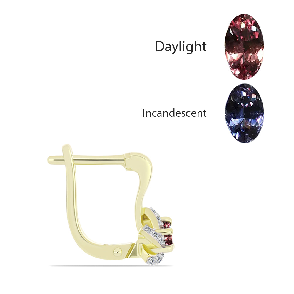 Cercei din Argint 925 Placat cu Aur ( 3.78 grame ) cu Granat Bekily care își schimbă culoarea și Topaz Alb 0.65 Carate 2 