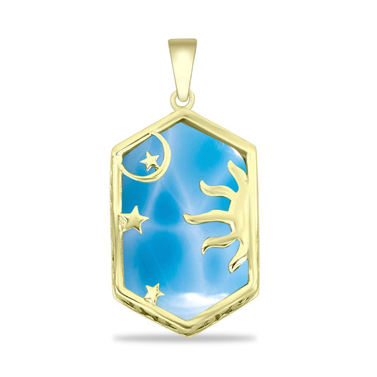 Pandantiv din Argint 925 Placat cu Aur ( 2.23 grame ) cu Larimar(Piatra delfinului) 11.91 Carate