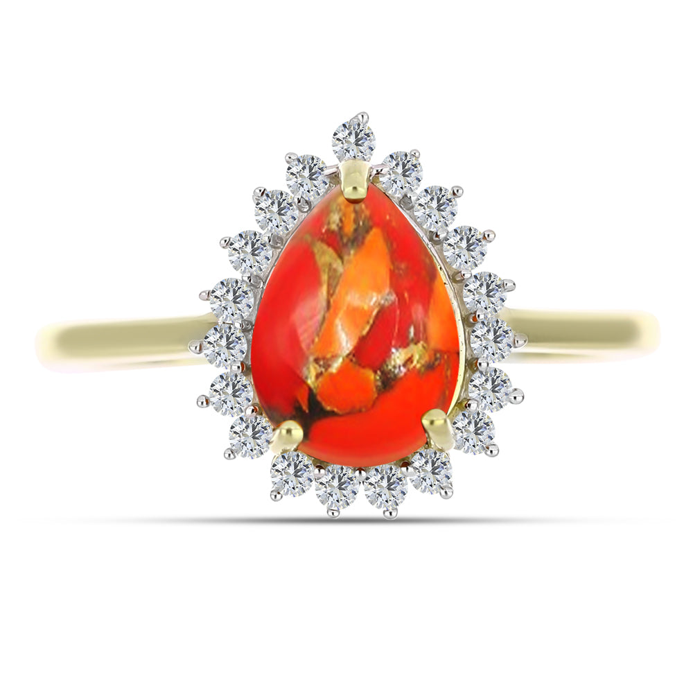Inel din Argint 925 Placat cu Aur ( 2.25 grame ) cu Turcoaz Mohave și Topaz Alb 1.63 Carate 1 