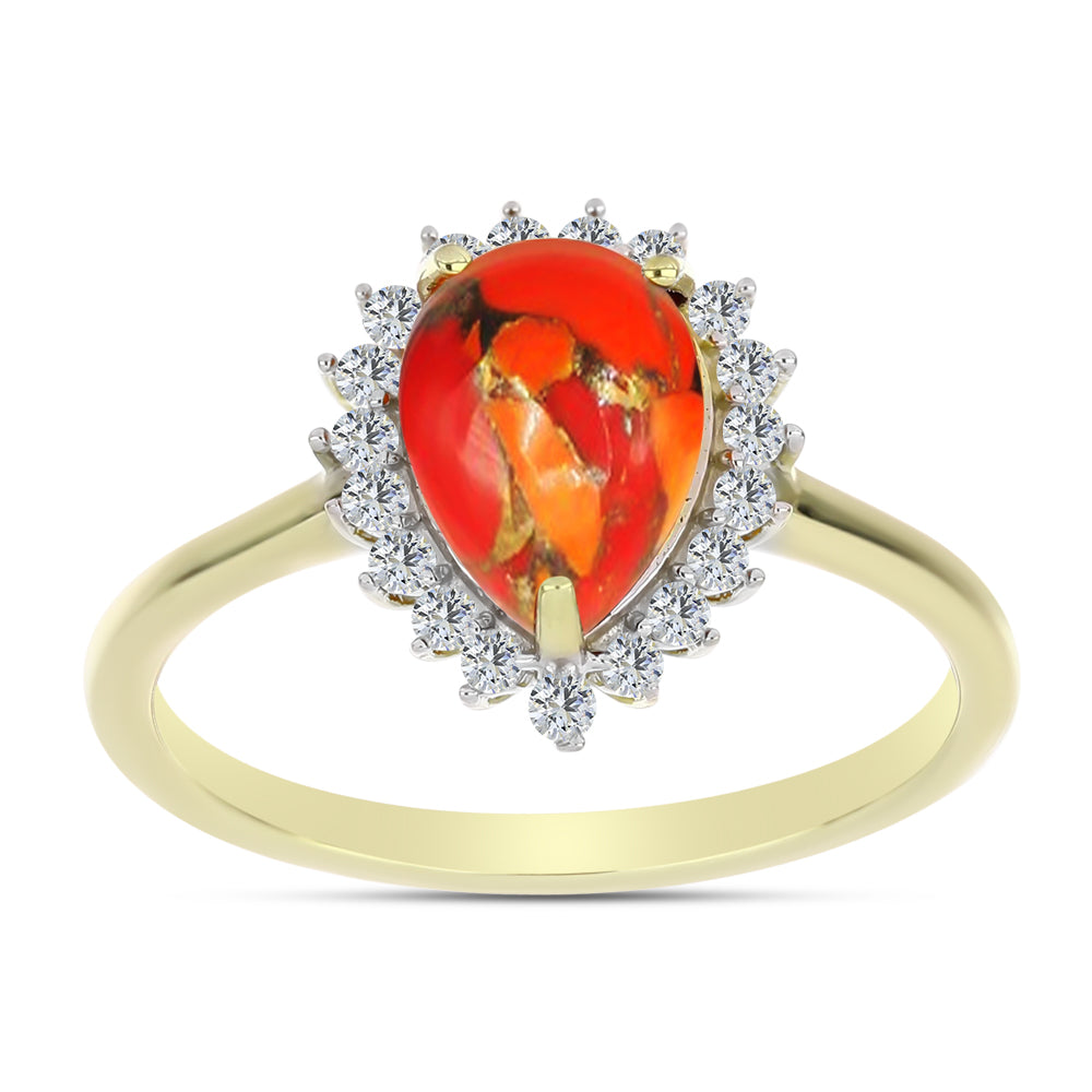 Inel din Argint 925 Placat cu Aur ( 2.25 grame ) cu Turcoaz Mohave și Topaz Alb 1.63 Carate 3 