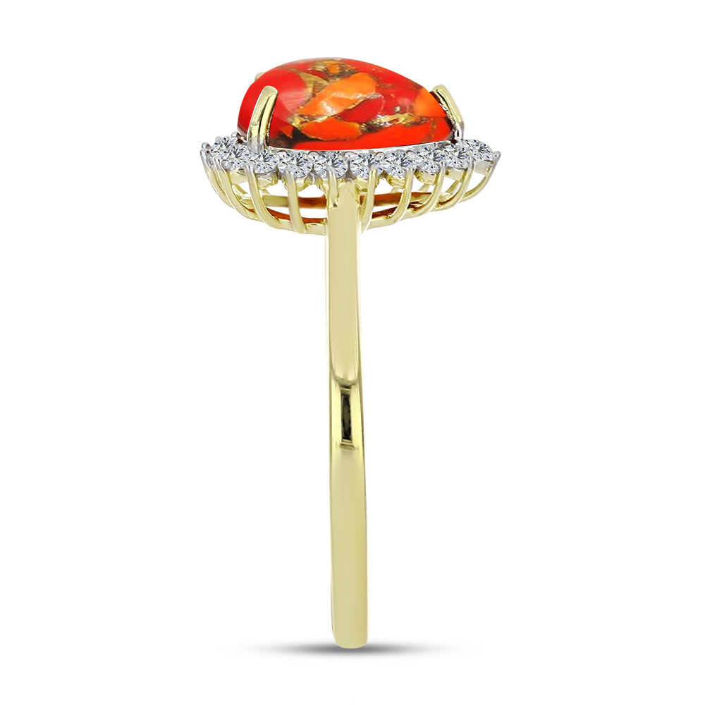 Inel din Argint 925 Placat cu Aur ( 2.25 grame ) cu Turcoaz Mohave și Topaz Alb 1.63 Carate 4 