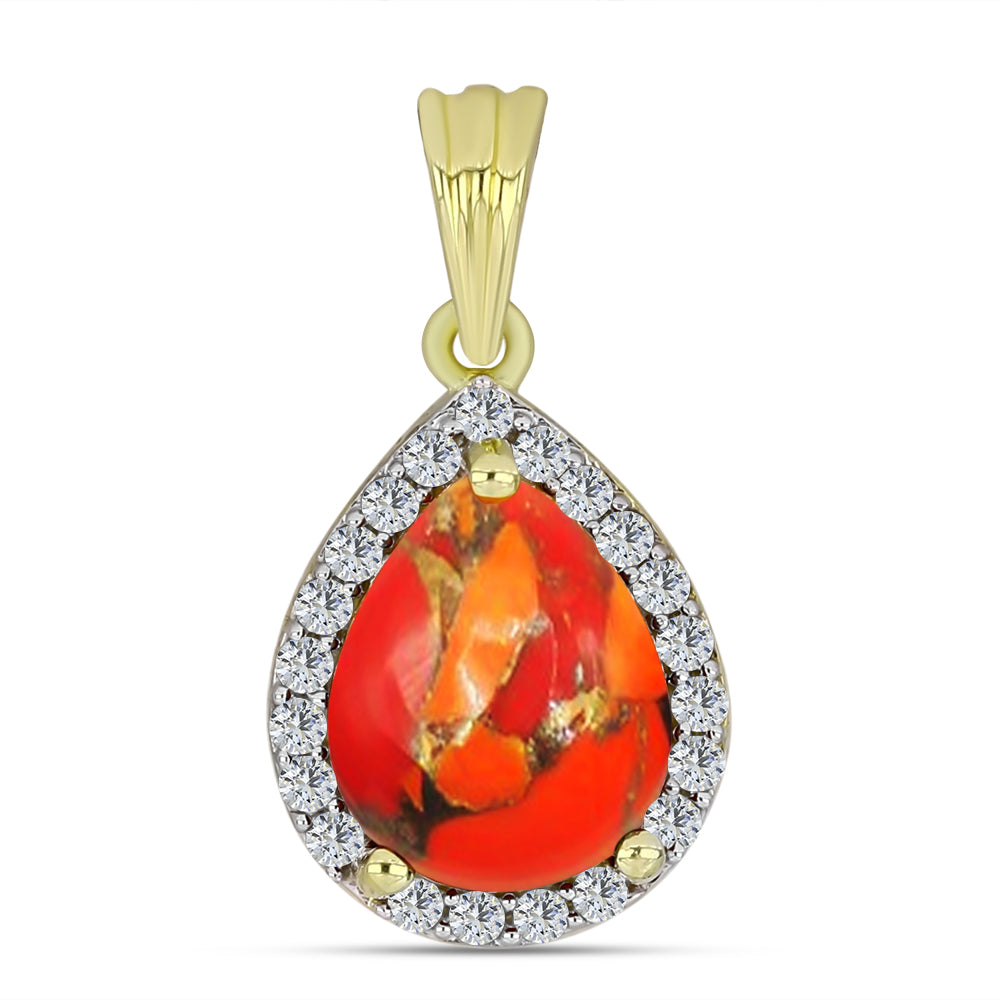 Pandantiv din Argint 925 Placat cu Aur ( 1.18 grame ) cu Turcoaz Mohave și Topaz Alb 2.04 Carate 1 