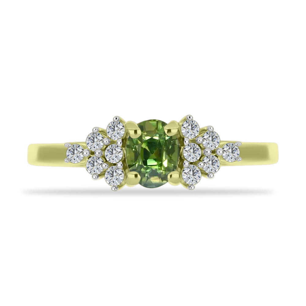 Inel din Argint 925 Placat cu Aur ( 1.77 grame ) cu Safir verde și Topaz Alb 0.78 Carate