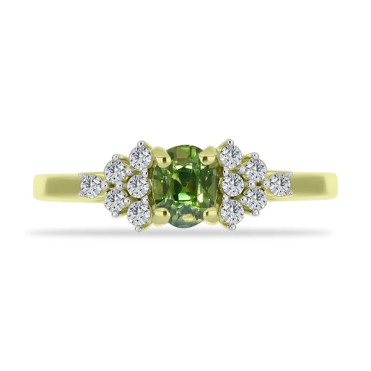 Inel din Argint 925 Placat cu Aur ( 1.77 grame ) cu Safir verde și Topaz Alb 0.78 Carate