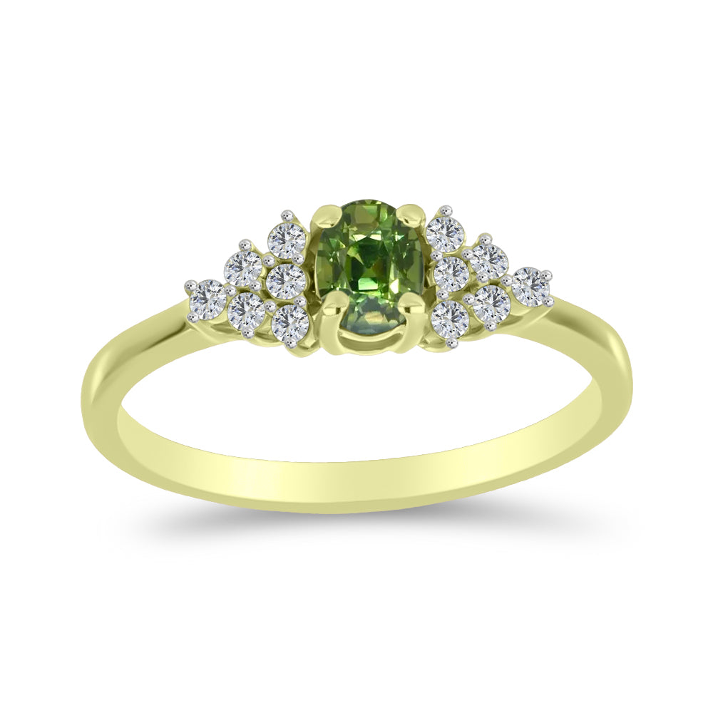 Inel din Argint 925 Placat cu Aur ( 1.77 grame ) cu Safir verde și Topaz Alb 0.78 Carate