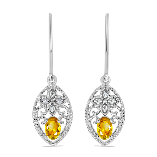 Cercei din Argint 925 ( 3.49 grame ) cu Citrin Rio Golden și Topaz Alb 0.91 Carate