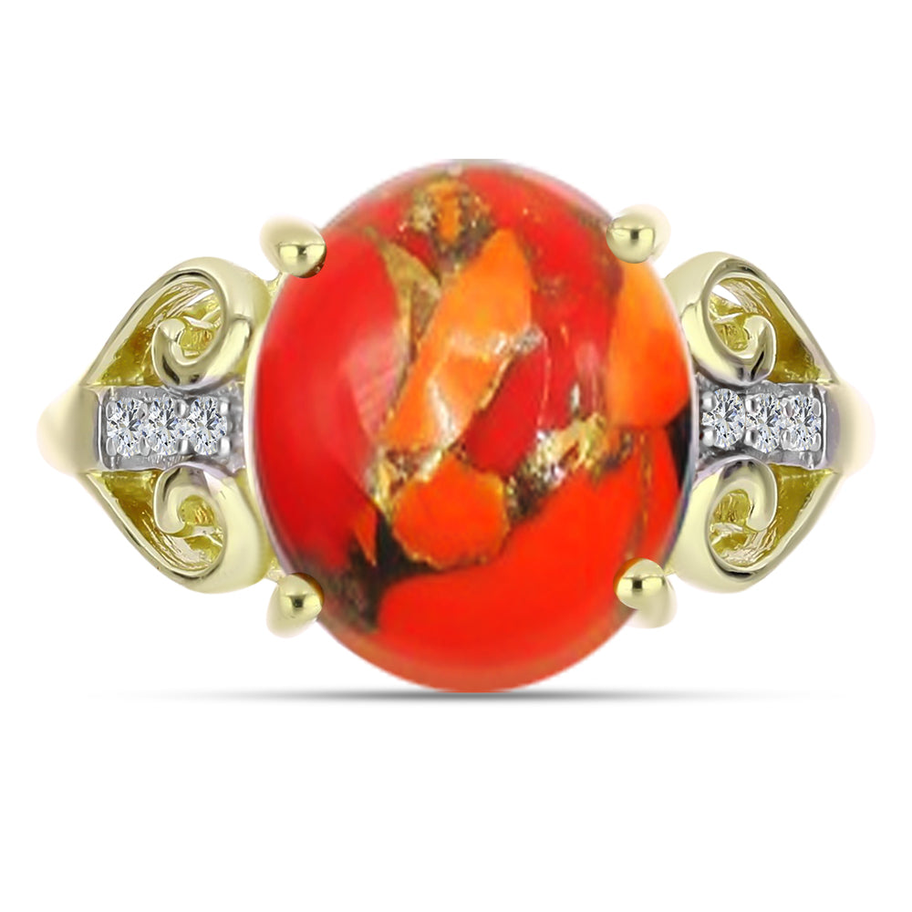 Inel din Argint 925 Placat cu Aur ( 2.77 grame ) cu Turcoaz Mohave și Topaz Alb 3.91 Carate 1 