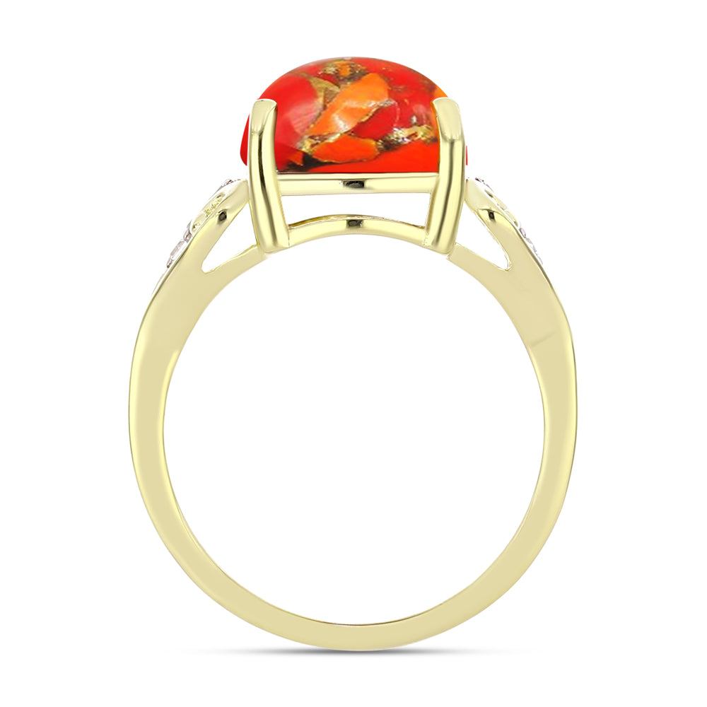 Inel din Argint 925 Placat cu Aur ( 2.77 grame ) cu Turcoaz Mohave și Topaz Alb 3.91 Carate