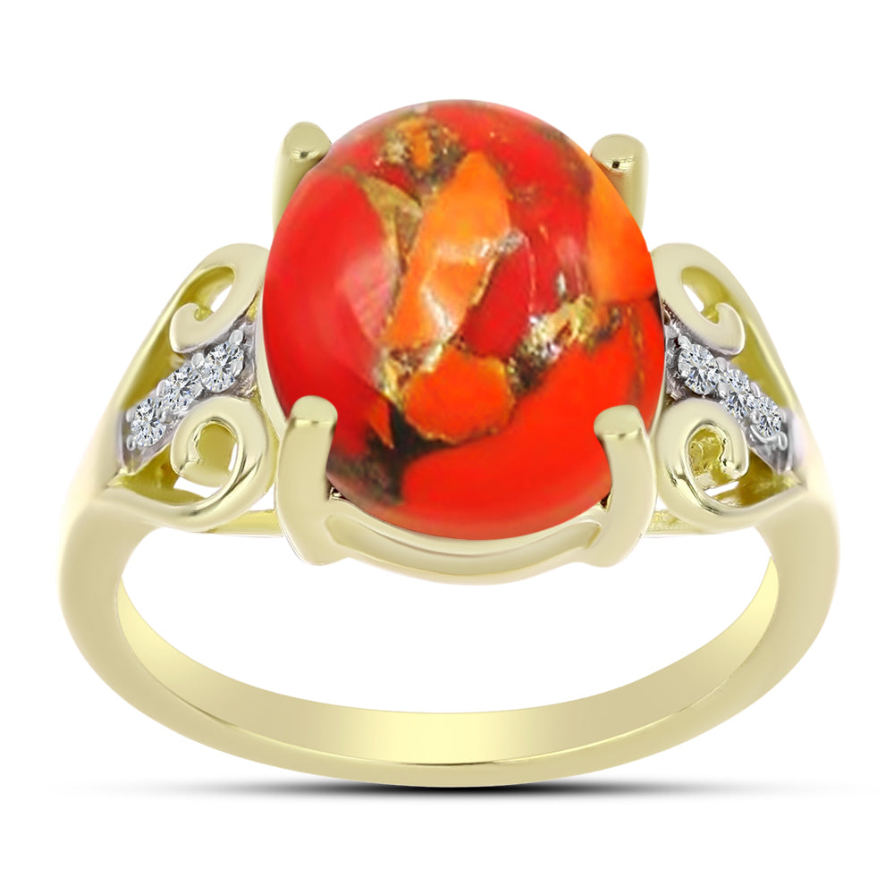 Inel din Argint 925 Placat cu Aur ( 2.77 grame ) cu Turcoaz Mohave și Topaz Alb 3.91 Carate 3 