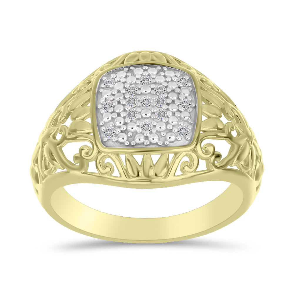 Inel din Argint 925 Placat cu Aur ( 3.94 grame ) cu Diamant Alb 0.11 Carate 3 