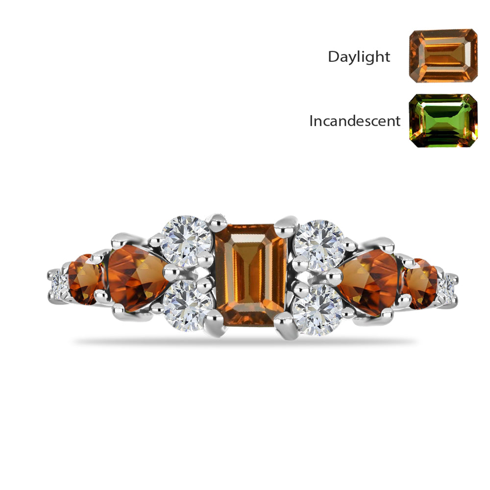 Inel din Argint 925 ( 2.57 grame ) cu Zultanit Anatolian Certificat cultivat în laborator și Topaz Alb 2.15 Carate 1 