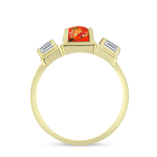 Inel din Argint 925 Placat cu Aur ( 3.15 grame ) cu Turcoaz Mohave și Topaz Alb 2.46 Carate