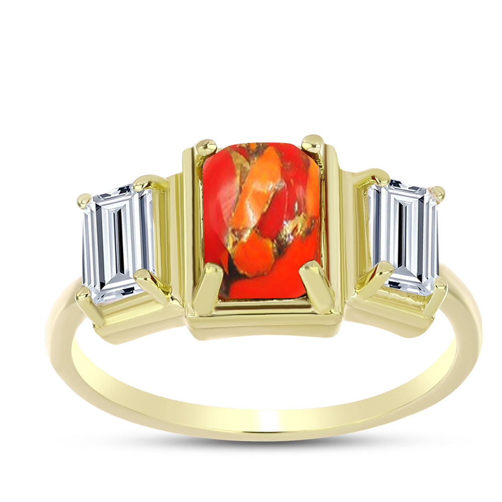 Inel din Argint 925 Placat cu Aur ( 3.15 grame ) cu Turcoaz Mohave și Topaz Alb 2.46 Carate 3 