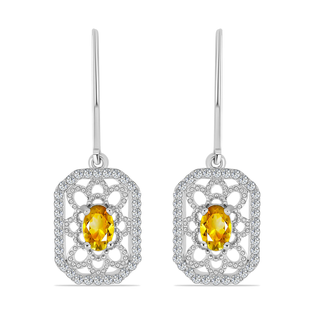 Cercei din Argint 925 ( 3.2 grame ) cu Citrin Rio Golden și Topaz Alb 1.32 Carate 1 