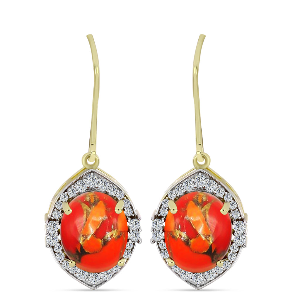 Cercei din Argint 925 Placat cu Aur ( 3.67 grame ) cu Turcoaz Mohave și Topaz Alb 6.07 Carate 3 