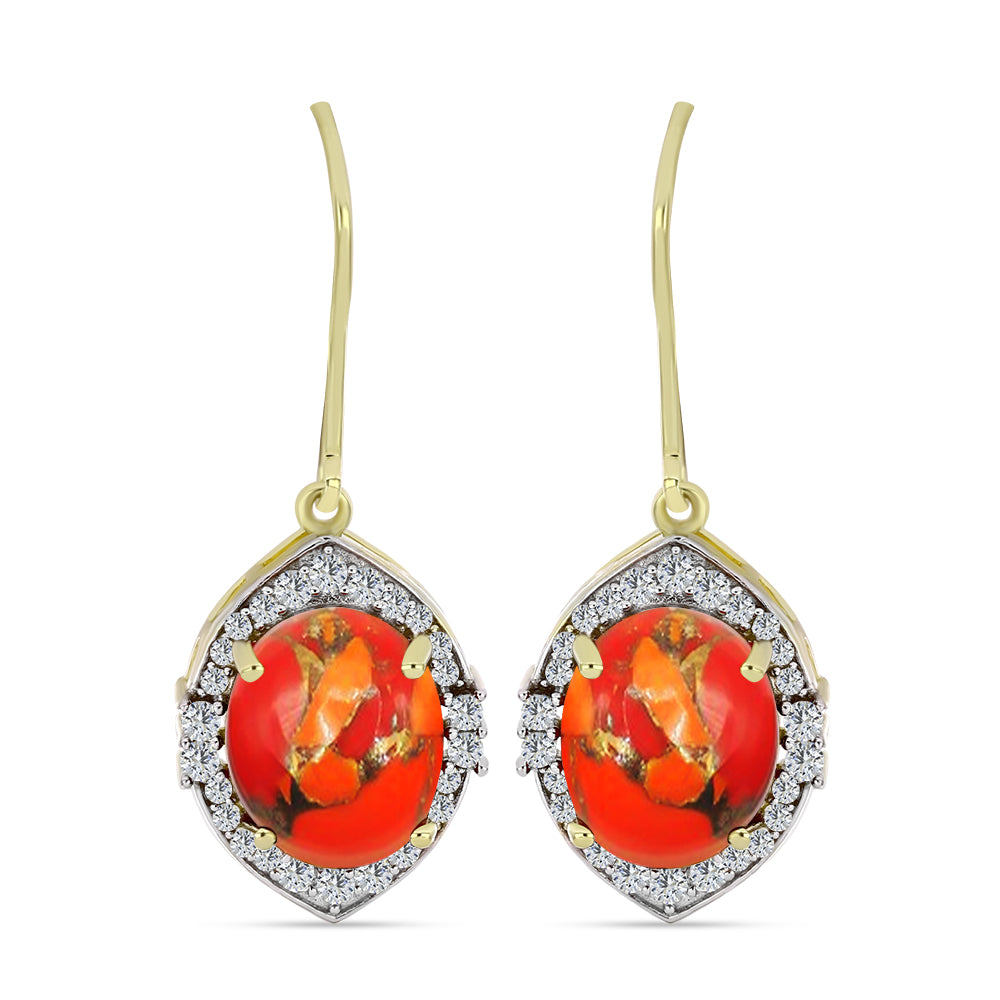 Cercei din Argint 925 Placat cu Aur ( 3.67 grame ) cu Turcoaz Mohave și Topaz Alb 6.07 Carate