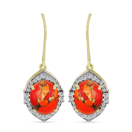 Cercei din Argint 925 Placat cu Aur ( 3.67 grame ) cu Turcoaz Mohave și Topaz Alb 6.07 Carate