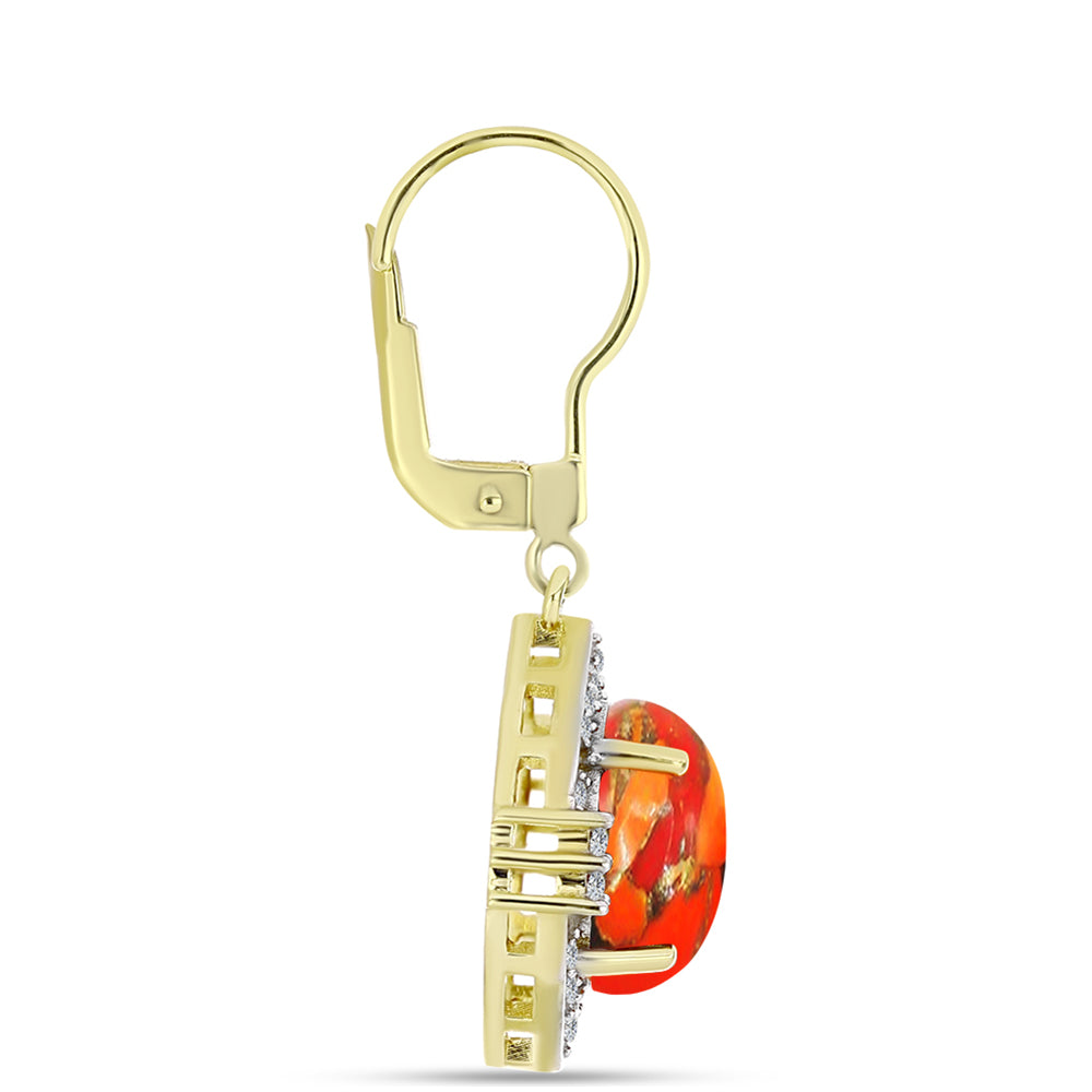 Cercei din Argint 925 Placat cu Aur ( 3.67 grame ) cu Turcoaz Mohave și Topaz Alb 6.07 Carate 4 