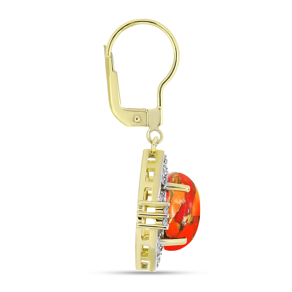 Cercei din Argint 925 Placat cu Aur ( 3.67 grame ) cu Turcoaz Mohave și Topaz Alb 6.07 Carate