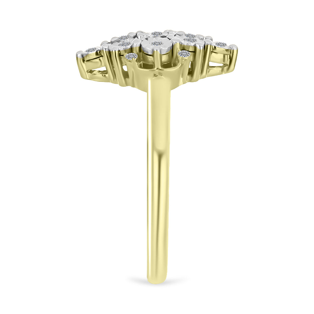 Inel din Argint 925 Placat cu Aur ( 3.18 grame ) cu Diamant Alb și Topaz Alb 0.08 Carate 4 