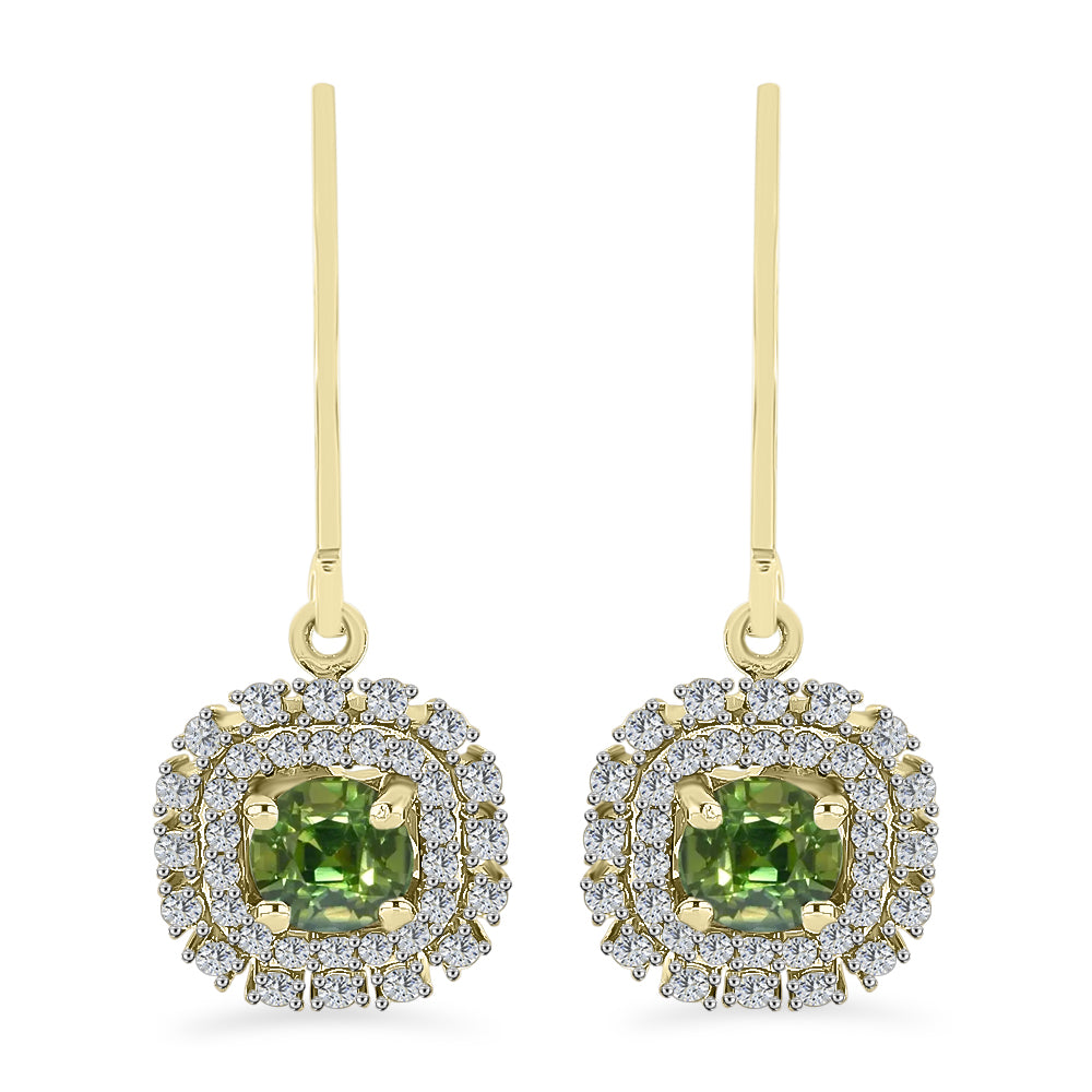 Cercei din Argint 925 Placat cu Aur ( 3.09 grame ) cu Safir verde și Topaz Alb 1.8 Carate
