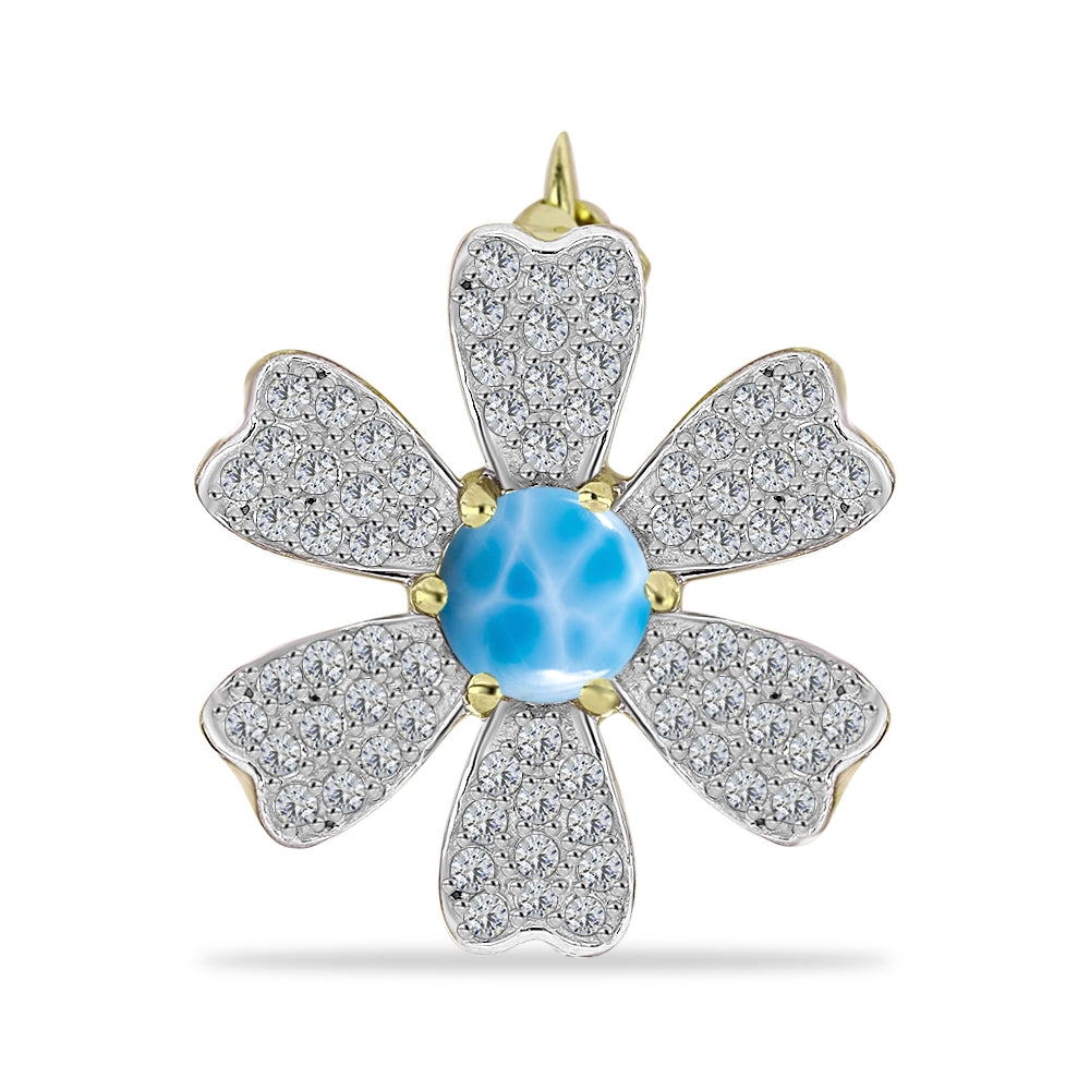 Broşă din Argint 925 Placat cu Aur ( 3.53 grame ) cu Larimar(Piatra delfinului) și Topaz Alb 1.83 Carate 1 