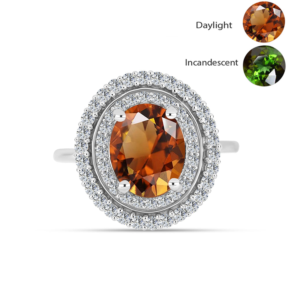 Inel din Argint 925 ( 3.62 grame ) cu Zultanit Anatolian Certificat cultivat în laborator și Topaz Alb 4.13 Carate 1 