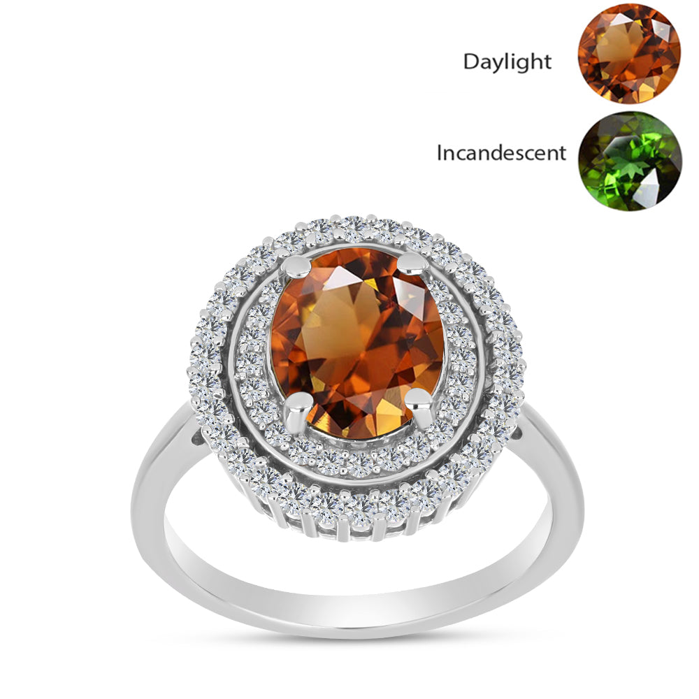 Inel din Argint 925 ( 3.62 grame ) cu Zultanit Anatolian Certificat cultivat în laborator și Topaz Alb 4.13 Carate 3 