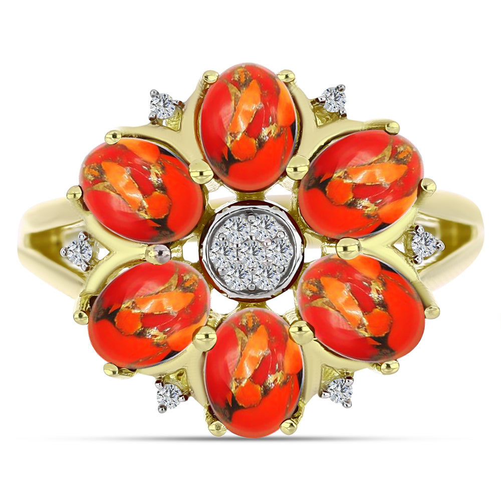 Inel din Argint 925 Placat cu Aur ( 4.23 grame ) cu Turcoaz Mohave și Topaz Alb 2.67 Carate