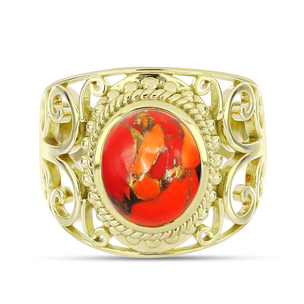 Inel din Argint 925 Placat cu Aur ( 6.54 grame ) cu Turcoaz Mohave 2.74 Carate