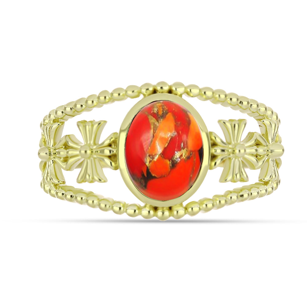 Inel din Argint 925 Placat cu Aur ( 4.45 grame ) cu Turcoaz Mohave 1.69 Carate