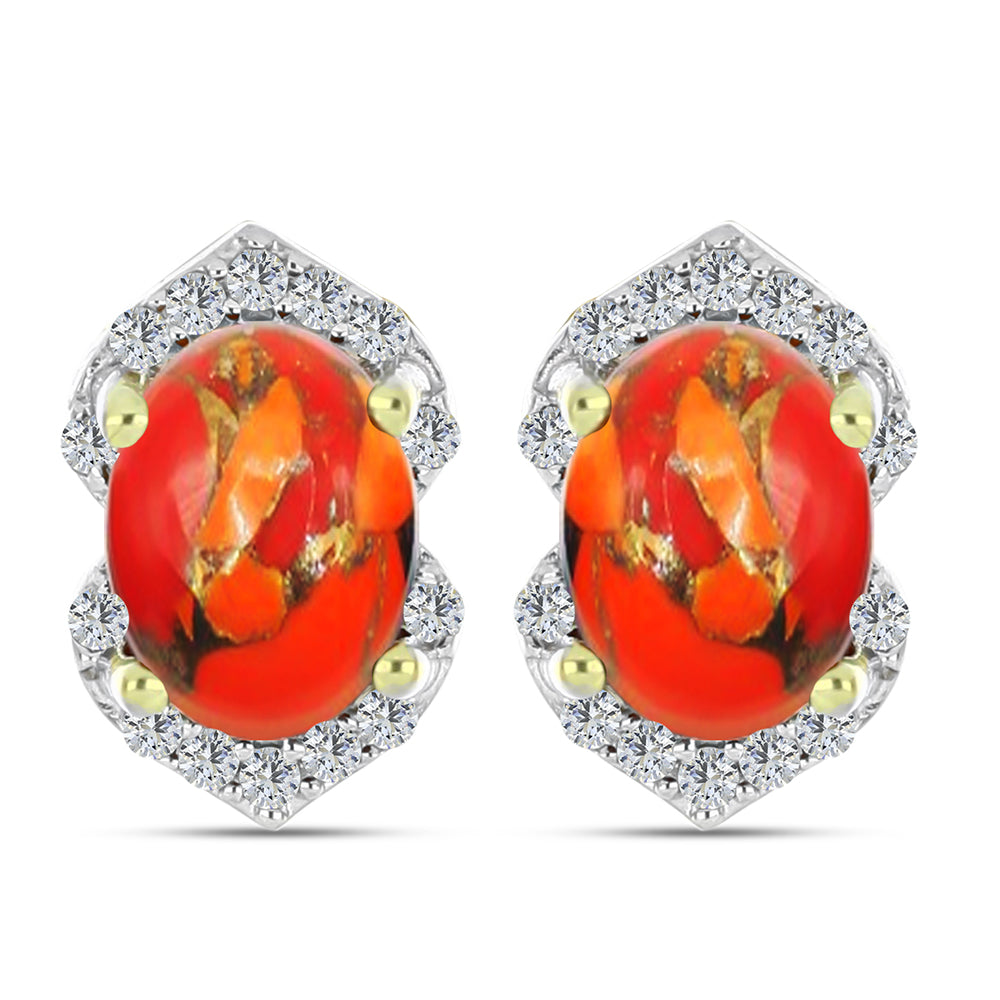 Cercei din Argint 925 Placat cu Aur ( 2.03 grame ) cu Turcoaz Mohave și Topaz Alb 1.64 Carate