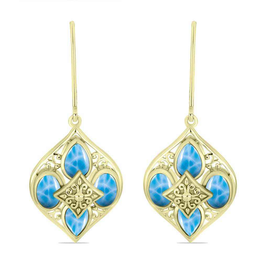 Cercei din Argint 925 Placat cu Aur ( 6.07 grame ) cu Larimar(Piatra delfinului) 4.18 Carate 1 